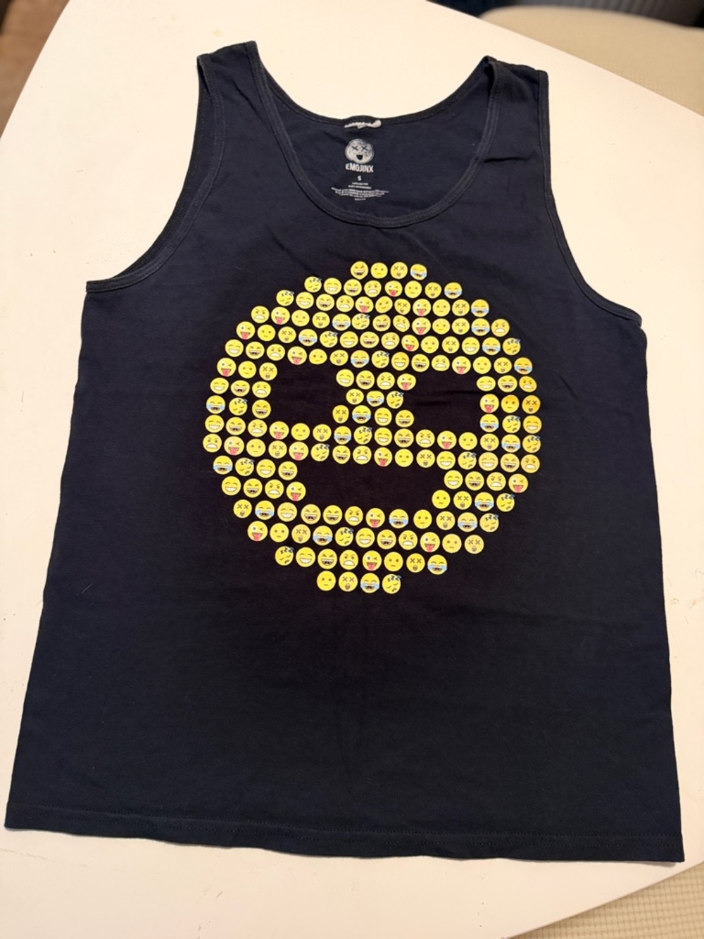 Men's Black Emoji Graphic Tank Top - Yellow Smile Design